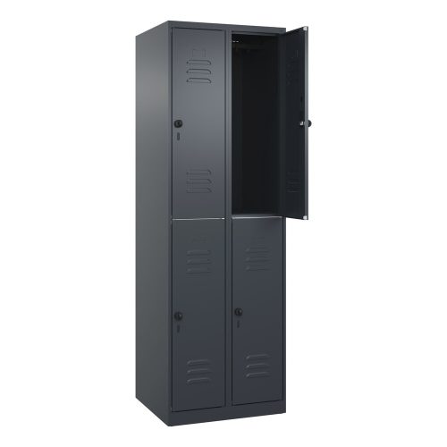 C+P, Doppelstock-Spind Classic PLUS, 2 Abteile, grau, HxB 1850 x 600 mm, mit Bodengleitern, Drehriegel C+P