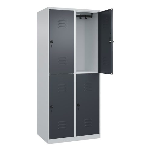 C+P Doppelstock-Spind Classic PLUS, 2 Abteile, HxBxT 1.850 x 800 x 500 mm, lichtgrau, anthrazitgrau, für Vorhängeschloss, 4 Fächer