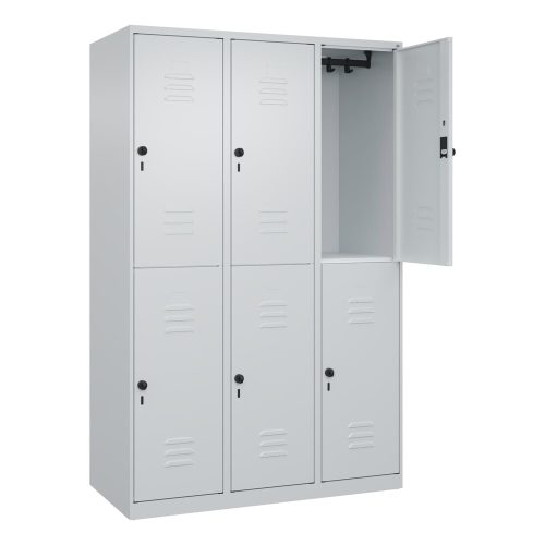 C+P Doppelstock-Spind Classic PLUS, 3 Abteile, HxBxT 1.850 x 1.200 x 500 mm, lichtgrau, lichtgrau, für Vorhängeschloss, 6 Fächer