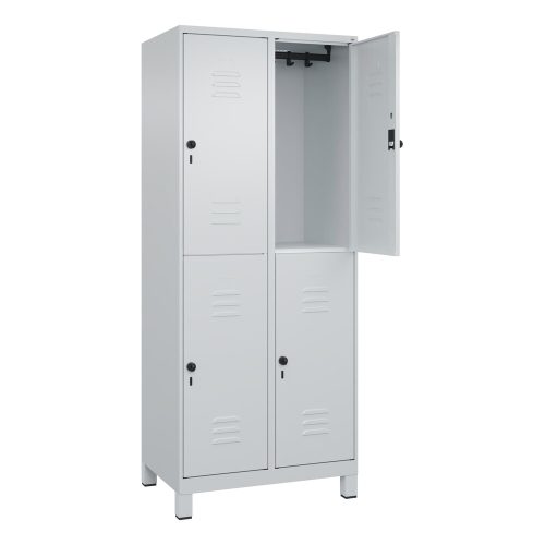 C+P, Doppelstock-Spind Classic PLUS, 2 Abteile, lichtgrau, HxB 1950 x 800 mm, mit Füßen, Drehriegel C+P