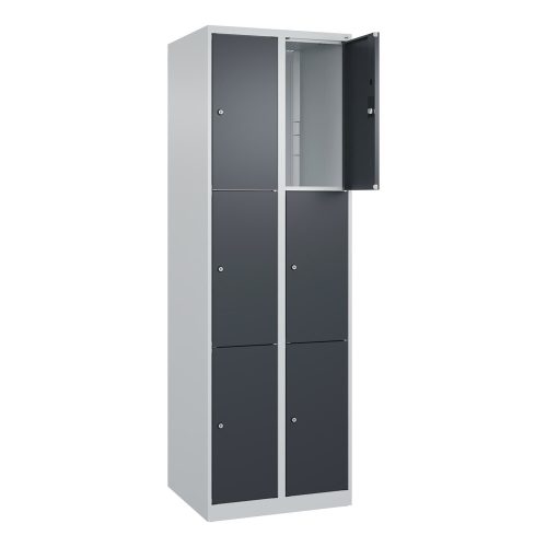 C+P Schliessfachschrank Classic PLUS, 2 Abteile, HxBxT 1.850 x 600 x 500 mm, lichtgrau, anthrazitgrau, 6 Fächer, Zylinderschloss