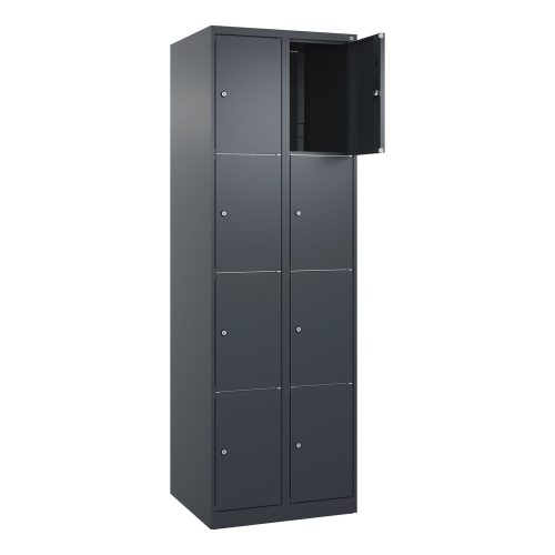 C+P, 4er-Schließfachschrank Classic PLUS, 2 Abteile, grau, B 600 mm, 8 Fächer, mit Bodengleitern C+P