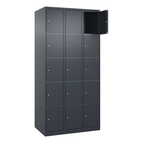 C+P Schliessfachschrank Classic PLUS, 3 Abteile, HxBxT 1.850 x 900 x 500 mm, anthrazitgrau, anthrazitgrau, 15 Fächer, Zylinderschloss
