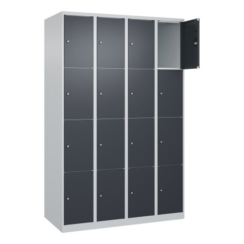 C+P Schliessfachschrank Classic PLUS, 4 Abteile, HxBxT 1.850 x 1.200 x 500 mm, lichtgrau, anthrazitgrau, 16 Fächer, Zylinderschloss