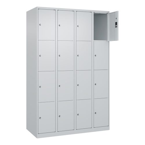 C+P, 4er-Schließfachschrank Classic PLUS, 4 Abteile, lichtgrau, B 1200 mm, 16 Fächer, mit Bodengleitern C+P