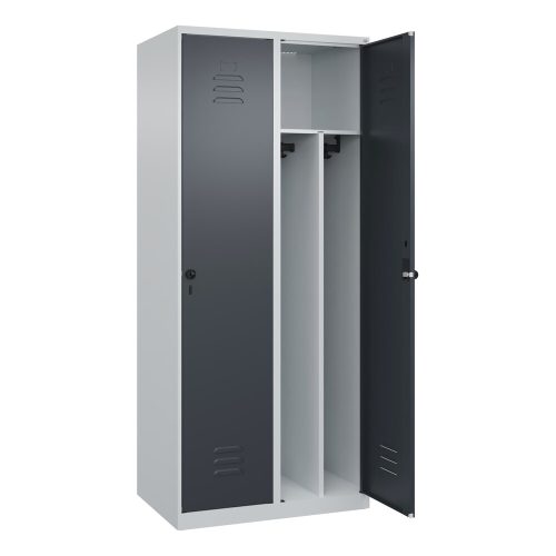 C+P Spind Classic PLUS, 2 Abteile, HxBxT 1.850 x 800 x 500 mm, lichtgrau, anthrazitgrau, für Vorhängeschloss, mit Mitteltrennwand