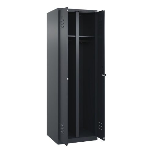 C+P, Schwarz-Weiß-Spind Classic PLUS, Trennwand mittig, 1 Abteil, grau, HxB 1850 x 600 mm, mit Bodengleitern, Drehriegel C+P
