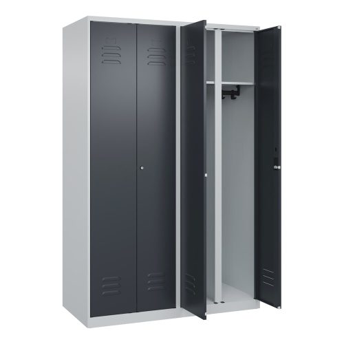 C+P, C+P Schwarz-Weiss-Spind Classic PLUS, 4 Abteile, HxBxT 1.850 x 1.200 x 500 mm, lichtgrau, anthrazitgrau, Zylinderschloss
