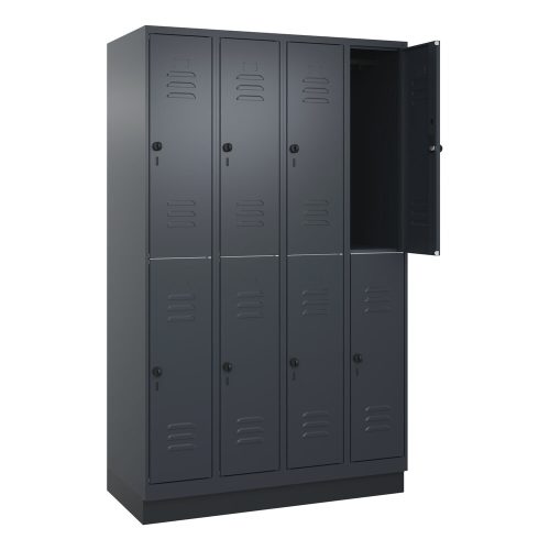 C+P, Doppelstock-Spind Classic PLUS, 4 Abteile, grau, HxB 1950 x 1200 mm, mit Bodensockel, Drehriegel C+P