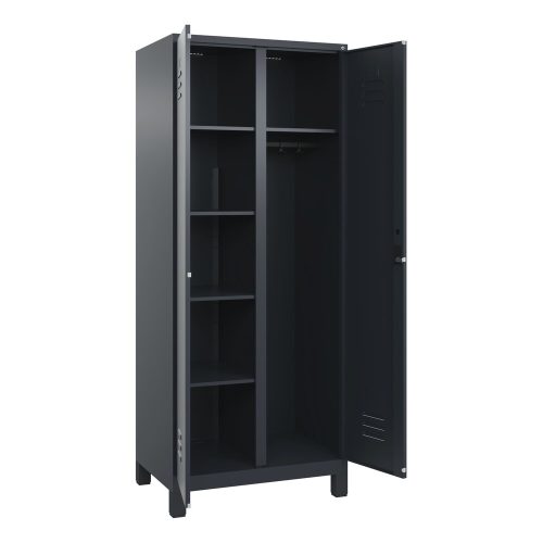 C+P Mehrzweck-Putzmittelschrank Classic PLUS, Füsse, 2 Abteile, HxBxT 1.950 x 800 x 500 mm, anthrazitgrau, anthrazitgrau, Zylinderschloss