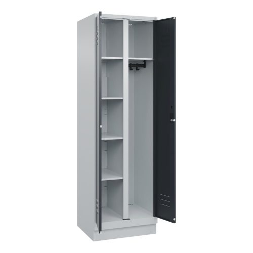 C+P Mehrzweck-Putzmittelschrank Classic PLUS, Sockel, 2 Abteile, HxBxT 1.950 x 600 x 500 mm, lichtgrau, anthrazitgrau, Zylinderschloss