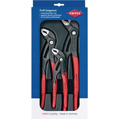 Knipex, Knipex 00 20 09 V02 Werkstatt Wasserpumpenzangen-Set 3teilig Einstellung per Knopfdruck, Selbstklemmeffekt,