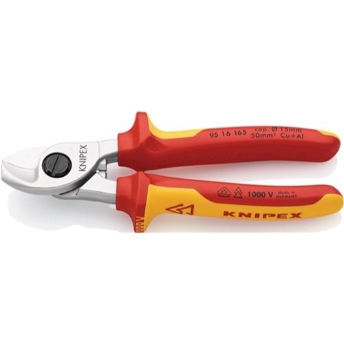 Knipex, Knipex 95 16 165 VDE-Kabelschere Geeignet für (Abisoliertechnik) Alu- und Kupferkabel, ein- und mehrdrähtig 15 mm 50 mm²