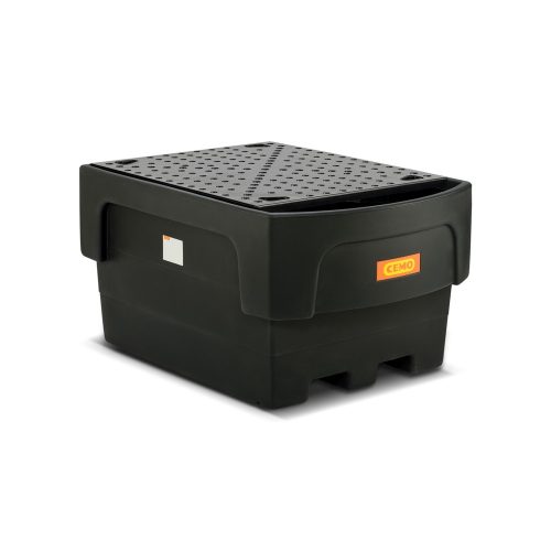 CEMO, IBC-Auffangwanne, Polyethylen, 1100 l, 1500 kg, Abfüllvorsatz u. PE-Lochplatte, unterfahrbar