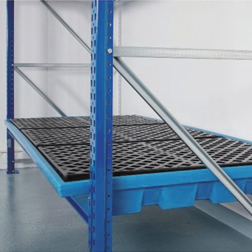 asecos®, Regalwanne, Polyethylen, einhängbar, unterfahrbar, m. verzinktem Gitterrost, B 2680 x T 1300 x H 190 mm