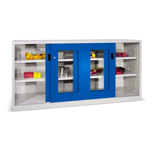 Pavoy, PAVOY Schiebetürenschrank mit Sichtfenstern, 4 Fachböden, HxBxT 1.950 x 1.000 x 600 mm, lichtgrau, lichtgrau