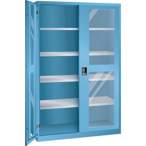 Lista, LISTA Flügeltürschrank mit Sichtfenster, (BxTxH) 1250x500x1950mm, 4 Verstellböden, lichtblau, KEY Lock