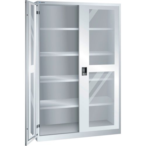 Lista, LISTA Flügeltürschrank mit Sichtfenster, (BxTxH) 1250x580x1950mm, 4 Verstellböden, lichtgrau, KEY Lock