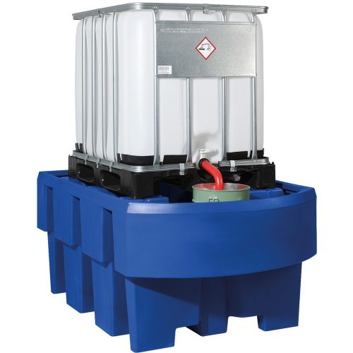 asecos® Auffangwanne aus PE für IBC-Container, integrierter Abfüllbereich, HxBxT 860 x 1.280 x 1.910 mm, ohne Gitterrost