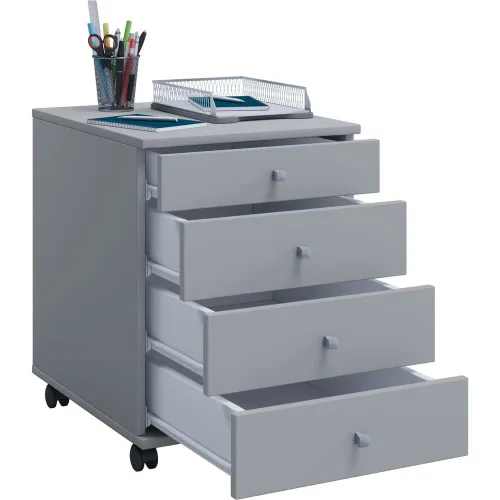 undefined, Rollcontainer, 4 Schubfächer mit Griffknopf, B 420 x T 500 x H 570 mm, Spanplatte, grau