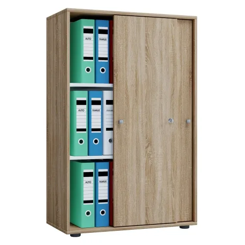 undefined, Schiebetürenschrank, aus Holz, abschliessbar, 3 OH, B 700 x T 400 x H 1050 mm, Sonoma Eiche Dekor