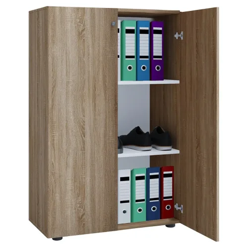 undefined, Flügeltürenschrank, aus Holz, 3 OH, Griffknöpfe, höhenverstellbare Fachböden, B 700 x T 400 x H 1050 mm, Sonoma Eiche