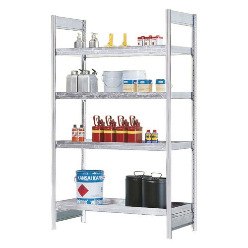 asecos® Gefahrstoffregal, für gewässergefährdende Flüssigkeiten, 4 Stahlwannen à 40 l, Anbaufeld