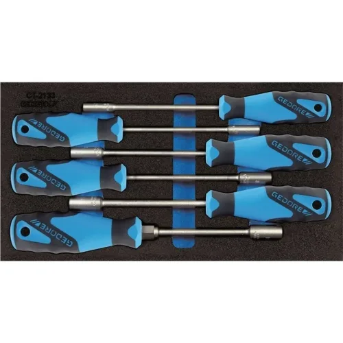 Gedore, Gedore Werkzeugeinlage 1500 CT1-2133, 1/3 Modul, inkl. Steckschlüsselsortiment, 6-tlg., B 157,5 x T 310 x H 35 mm, Schaumstoff, schwarz/blau