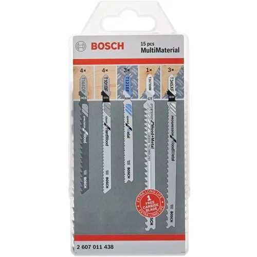Bosch Accessories, 15-teiliges Bosch Stichsägeblatt-Set für Multimaterial mit T-Schaft