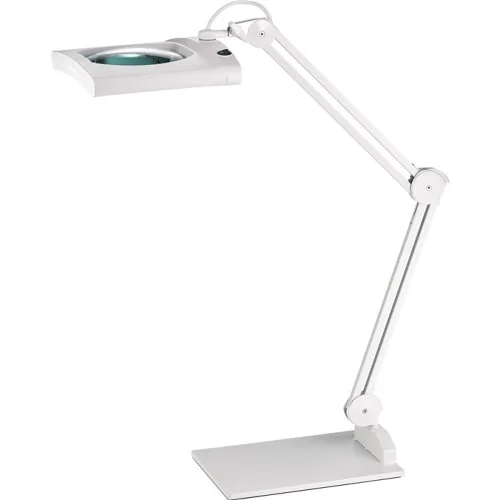 LED-Lupenleuchte Glaslinse 190,5mm (7,5?) Standfuss weiss Abdeck., eckiger Kopf