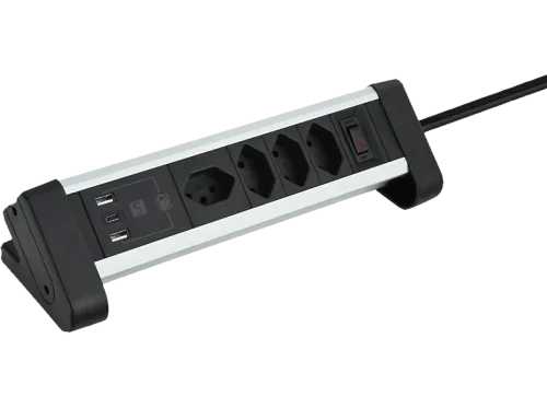 SCHOENENBERGER, SCHOENENBERGER ALU Tisch-Steckdosenleiste 3m 85.860.4AL USB-C silber/schwarz
