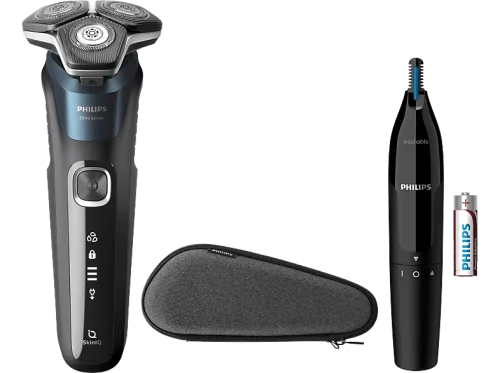 Philips, Philips Elektrorasierer "Shaver Series 5000 S5889/11" ausklappbarer Präzisionstrimmer Nasen- und Ohrenhaartrimmer, Etui, mit SkinIQ Technologie