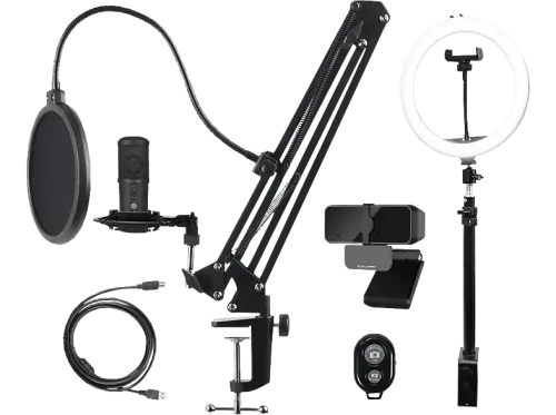 DELTACO, DELTACO Streaming Kit GAM-170 Webcam,Ring Light,Microphone