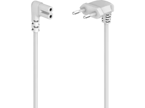 Hama, hama 00223283 Netzkabel, beidseitig gewinkelt, Euro-Stecker, Doppelnut/C7, 3 m, Weiß