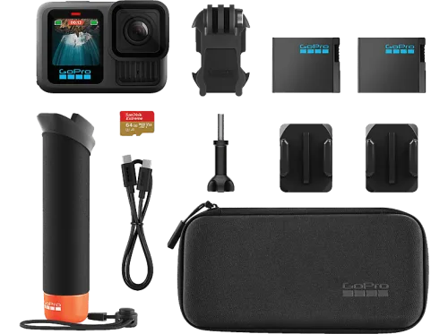 GoPro, GoPro HERO13 Black Accessory Hard Bundle Action Cam Webcam, GPS, 5.3K, 360°, Bluetooth, WLAN, Touch-Screen, Stereo