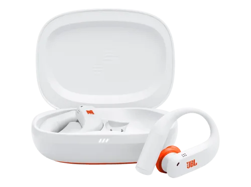 JBL, JBL Endurance Peak 4 In Ear Kopfhörer Kabellos, Bluetooth® Weiß Noise Cancelling Ladecase, Ohrbügel, Schweißresistent,