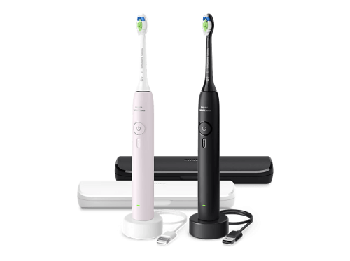 Philips Sonicare, Philips Sonicare Elektrische Zahnbürste "Series 3100" 2 Stk. Aufsteckbürsten mit Drucksensor, 3 Intensitätsstufen, inkl. Reiseetui und Ladegerät
