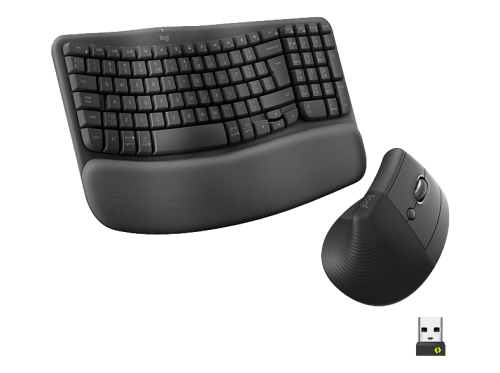 Logitech, Logitech Wave Keys and Lift Combo Tastatur mit Maus – Tastatur/Keyboard – schwarz