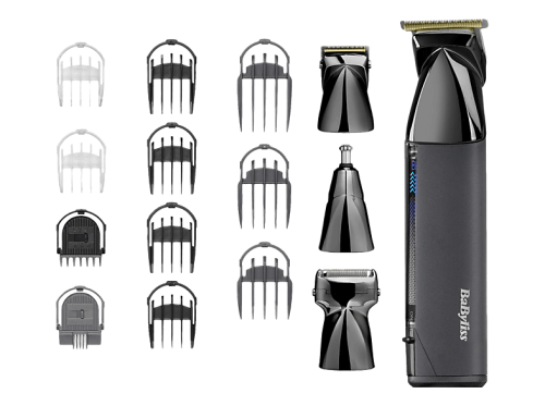 Babyliss, BaByliss Multifunktionstrimmer "BaByliss Super-X Metal 15-in-1 Multitrimmer für Bart & Körper, MT991E" 4 Aufsätze Titan-Klinge, 15 Aufsätze und Kammführungen, USB-Ladestation, kabellos