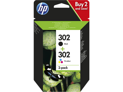 HP, HP 302 Original Tintenpatrone X4D37AE Schwarz, Cyan, Magenta, Gelb Duopack 2 Stück