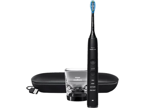 Philips Sonicare, Philips Sonicare Elektrische Zahnbürste "DiamondClean 9000 HX9911" 1 Stk. Aufsteckbürsten mit Schalltechnologie, Ladeglass, USB-Reiseetui
