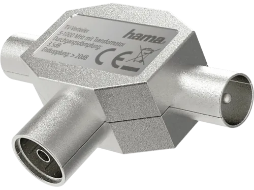 Hama, hama 00205236 Antennen-Verteiler, Koax-Kupplung- 2 Koax-Stecker, Metall