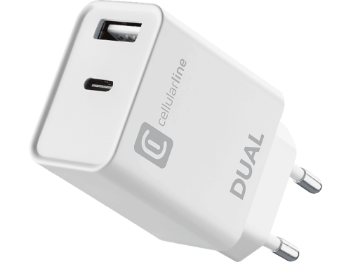 CELLULARLINE, Cellularline Dual Charger 20W Weiss USB Ladegerät – USB C Kabel/Adapter/Ladegerät