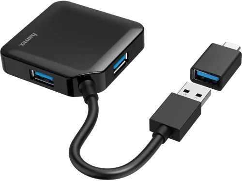 Hama, hama 00200116 USB-Hub, 4 Ports, USB 3.2 Gen1, 5 Gbit/s, inkl. USB-C Adapter