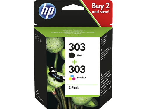HP, HP 303 Original Tintenpatrone 3YM92AE Schwarz, Cyan, Magenta, Gelb Multipack 2 Stück