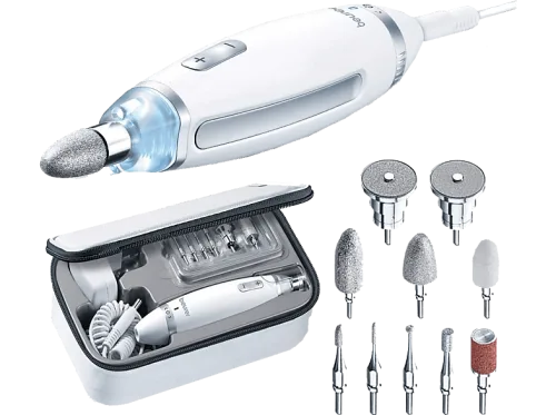 beurer, BEURER Maniküre-Pediküre-Set "MP 62 elektrische Nagelfeile für Maniküre und Pediküre zuhause" Mit 10 Aufsätzen, LED-Licht und Aufbewahrungstasche