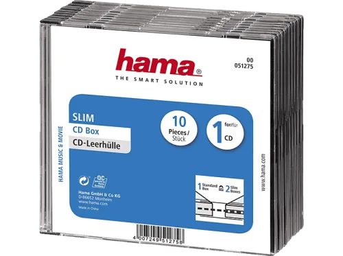 Hama, Hama CD Hülle Slim 00051275 1 CD/DVD/Blu-Ray Transparent, Schwarz Polystyrol 10 St.