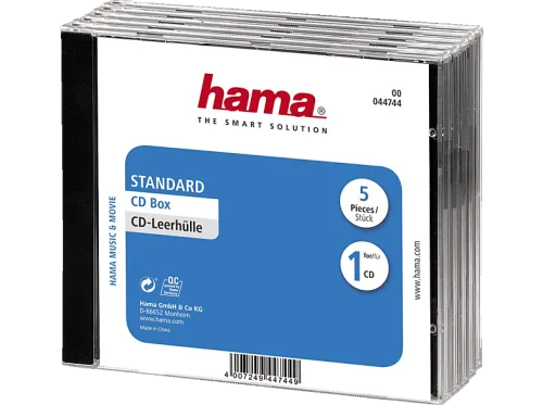 Hama, Hama CD Hülle 00044744 1 CD/DVD/Blu-Ray Transparent, Schwarz Polystyrol 5 St.