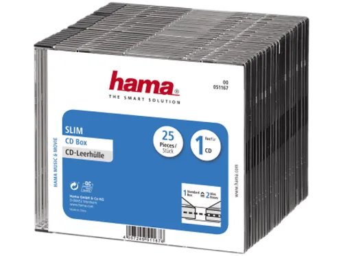 Hama, Hama CD Hülle Slim 00051167 1 CD/DVD/Blu-Ray Transparent, Schwarz Polystyrol 25 St.