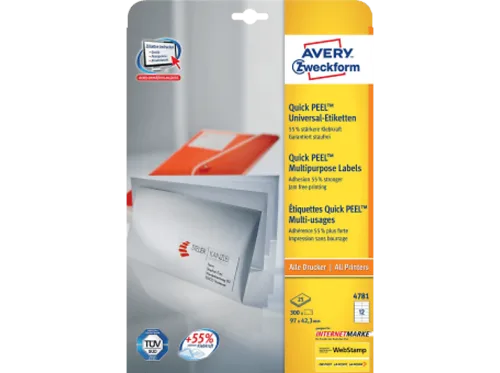 AVERY Zweckform, AVERY ZWECKFORM Universal-Etiketten 97x42.3mm 4781 weiss 360 Stk./25 + 5 Blatt
